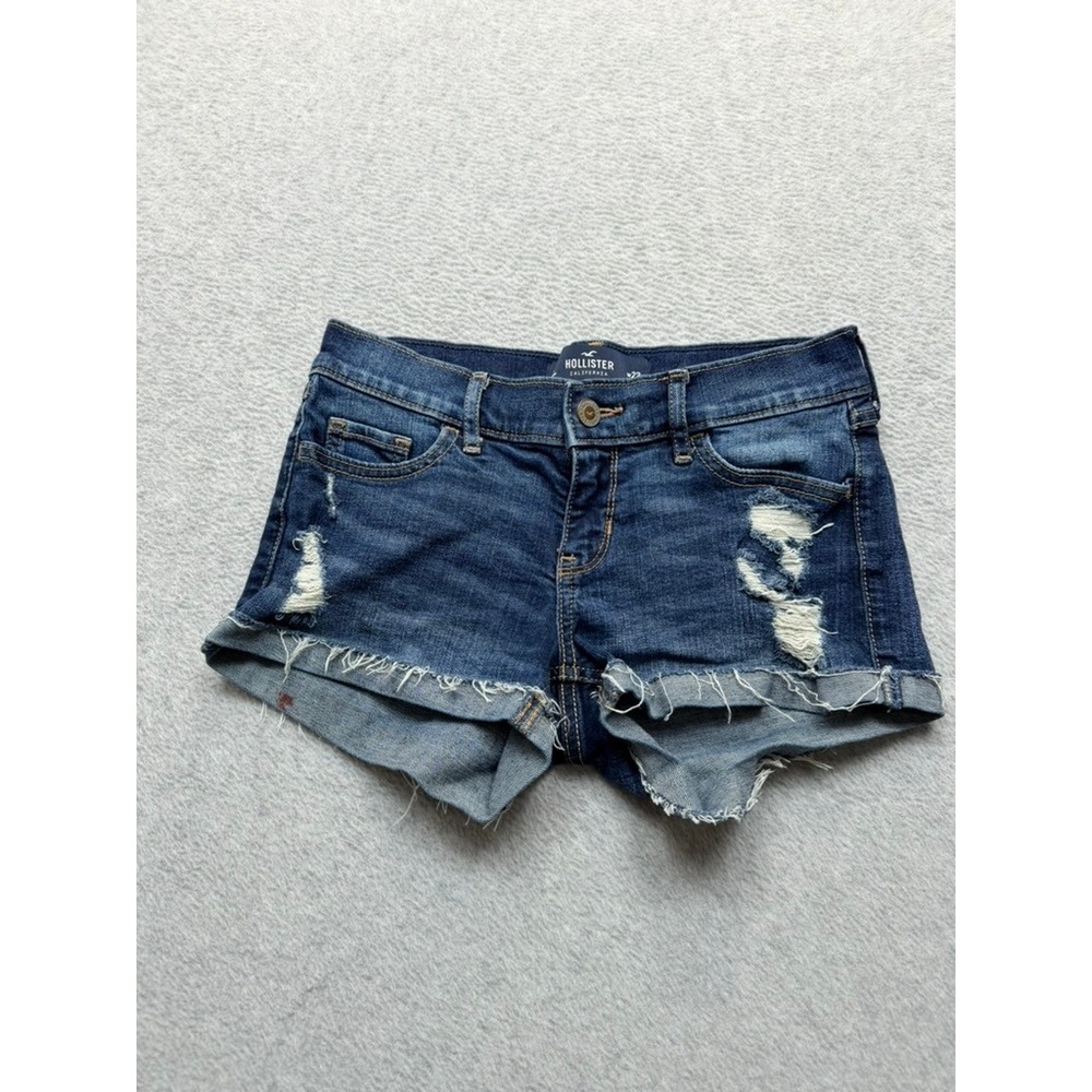 Hollister California Low Rise Distressed Denim Shorts Dark Wash Sz 23